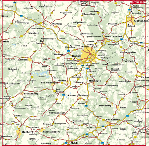 Blattschnitt Tourismuskarte Nordhessen
